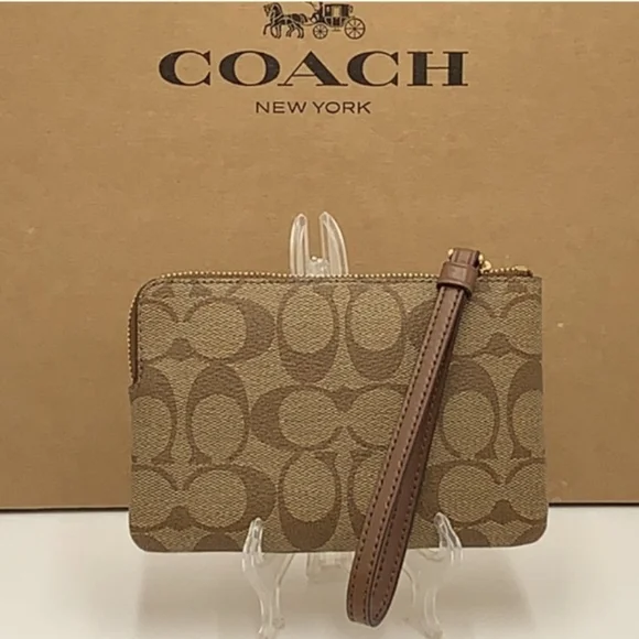 Coach Signature Wristlet Khaki/Saddle NWT - Picture 2 of 4